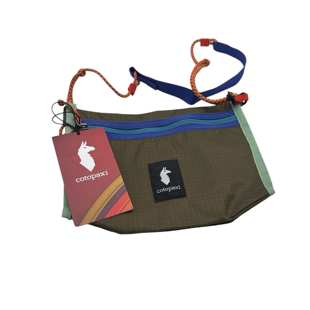 cotopaxi Olive Green Crossbody Bag with Blue and Mint Accents